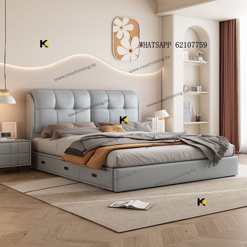 A&1427實木油壓床 氣壓床 儲物床 櫃桶床 排骨床 軟靠靠背 雙人床 五尺床軟包床 高檔大氣