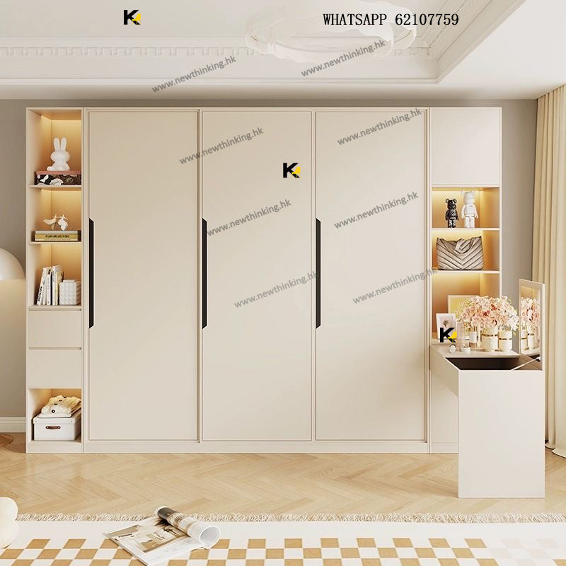 A&1442衣櫃書桌書櫃一體櫃 組合櫃 趟門衣櫃 臥室收納櫃 儲物櫃 高神書桌櫃 加厚後背板 加固承重力 法式奶油風格滑門櫃 大型衣櫥櫃