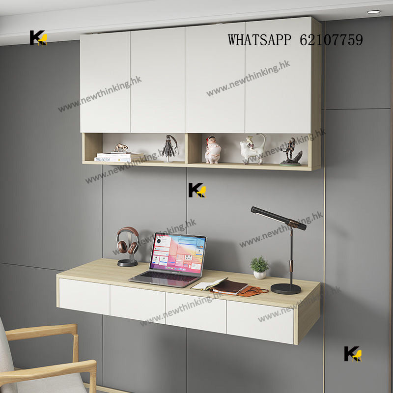A&1446訂製吊櫃 壁掛式書櫃 書架 掛墻書桌 書檯 梳妝台 化妝枱 懸空櫃 懸空桌子 實木多層板電腦桌 書枱