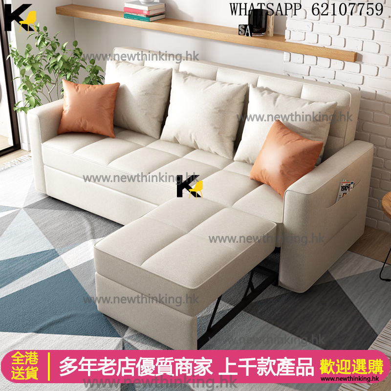 A&1484科技皮沙發床 棉麻布藝梳化床 抽拉式雙人可折疊沙發床 貴妃沙發 小戶型專用沙發
