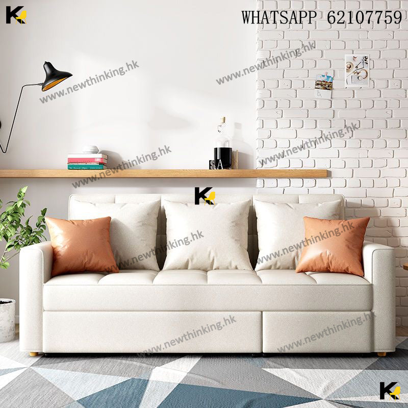 A&1484科技皮沙發床 棉麻布藝梳化床 抽拉式雙人可折疊沙發床 貴妃沙發 小戶型專用沙發