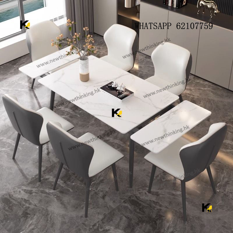 A&1504折疊枱餐桌餐枱餐椅組合 雲石可收縮桌子 摺枱 長方形飯桌 食飯枱 伸縮岩板檯面 餐枱連椅