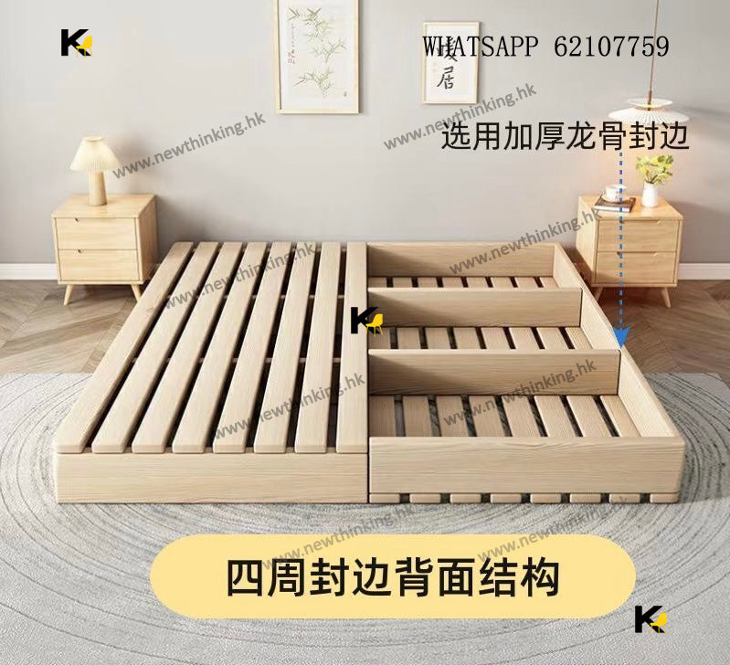 A&1507可訂造尺寸免安裝榻榻米床架 實木松木日式矮床 單人床 雙人床全新包送貨
