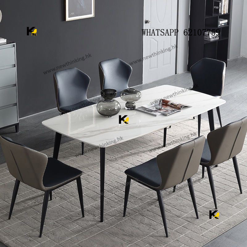 A&1508雲石餐枱亮光高檔餐桌餐椅組合長方形食飯枱飯桌岩板桌子餐檯椅子