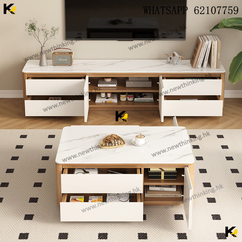 A&1512電視櫃茶几組合 雲石檯面 客廳儲物櫃 落地櫃 TV櫃 電視機櫃