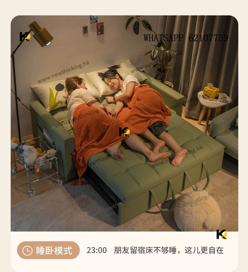 A&1535貓抓皮沙發床 實木框架多功能折疊梳化床 雙人位沙發