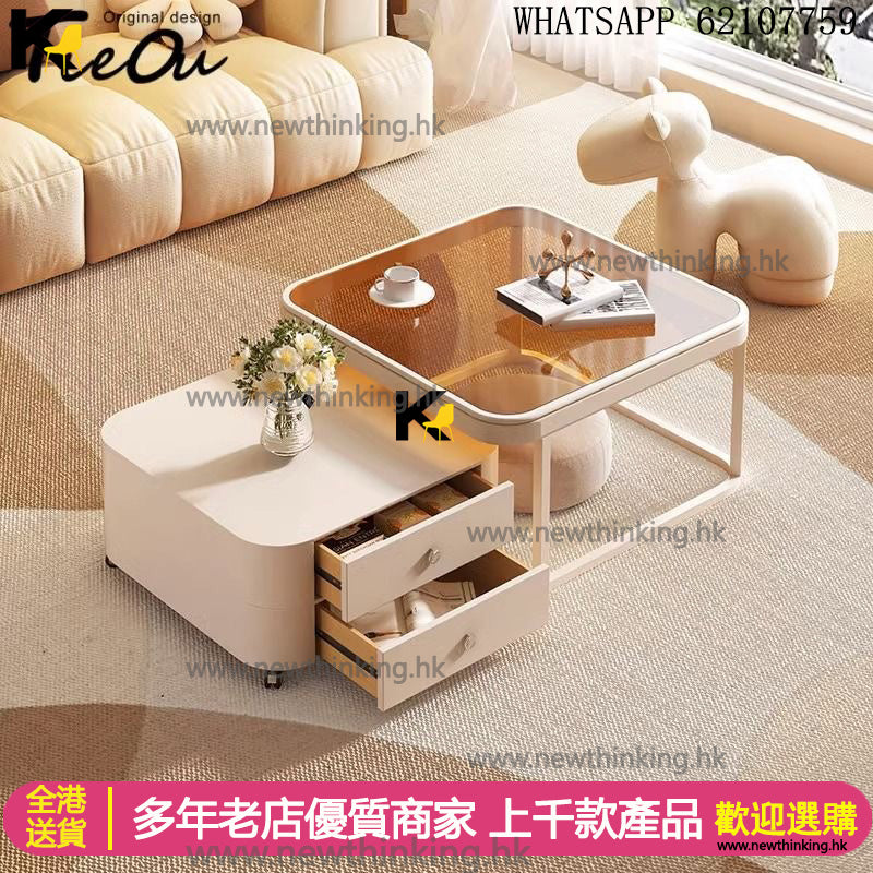 A&1585方形折疊茶几 玻璃茶几咖啡桌 岩板雲石檯面 耐高溫 耐磨 茶桌組合桌