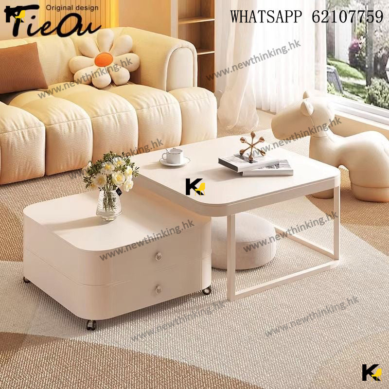 A&1585方形折疊茶几 玻璃茶几咖啡桌 岩板雲石檯面 耐高溫 耐磨 茶桌組合桌