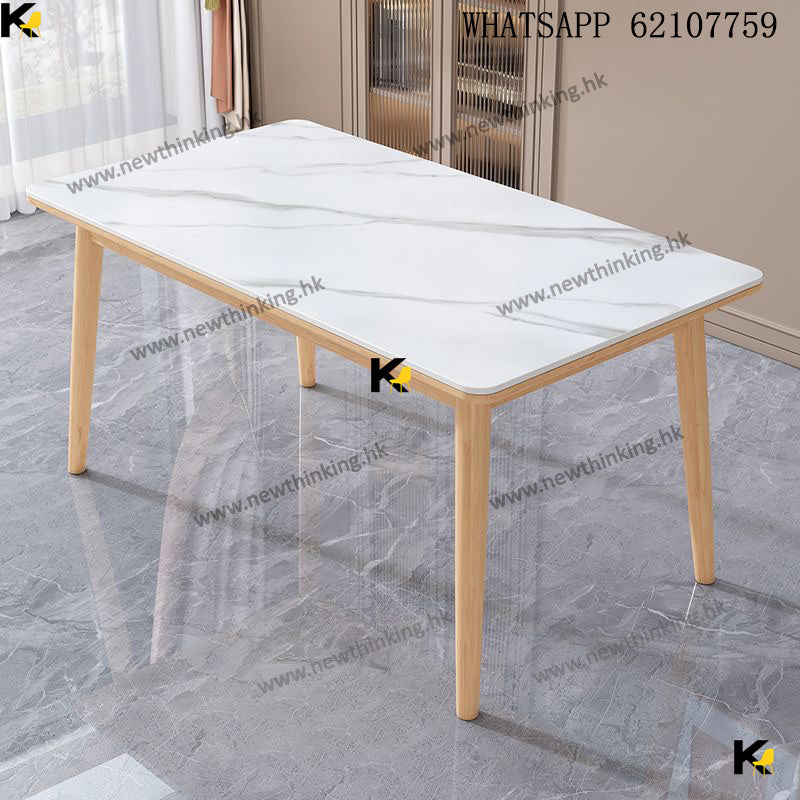 A&1634雲石餐枱餐椅組合 實木岩板餐桌 北歐橡膠木桌椅