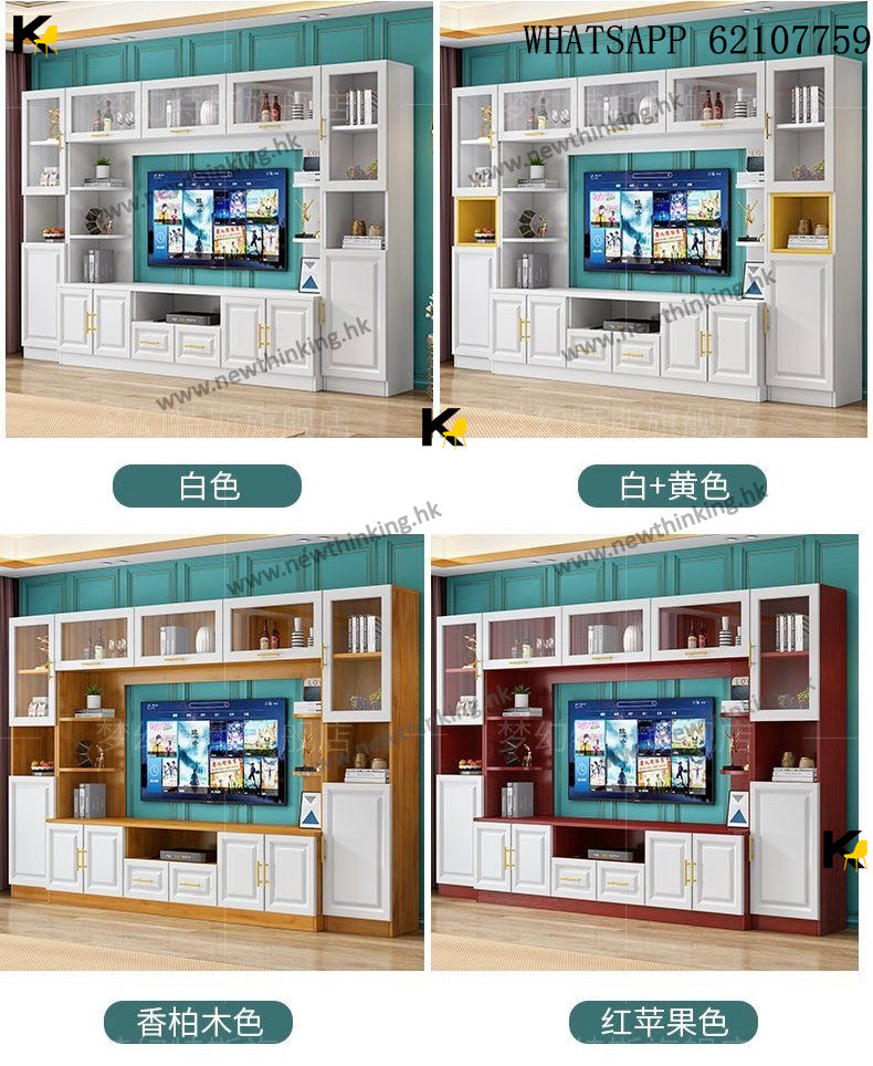 A&amp;1633 Custom-made solid wood TV cabinet with glass doors, storage cabinet, bookcase, living room storage cabinet, TV background wall.
