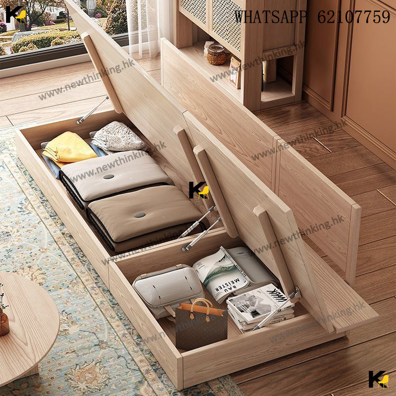 A&1611實木白蠟木儲物梳化 油壓收納櫃沙發 日式榻榻米沙發 原木梳化 地台梳化