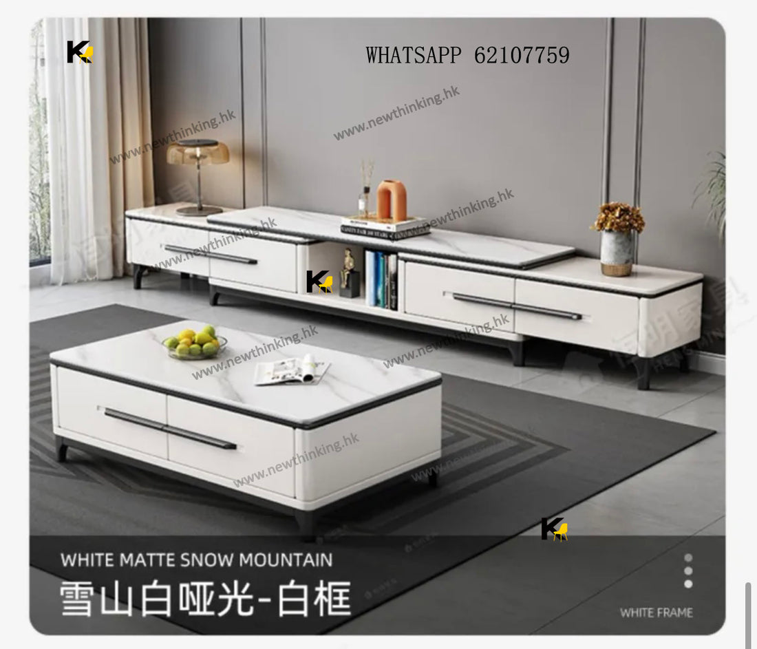 A&1608雲石電視櫃茶几組合 伸縮地櫃 地台櫃 落地櫃 客廳收納櫃 儲物櫃 電視機櫃 可收縮櫃子 多顏色選擇