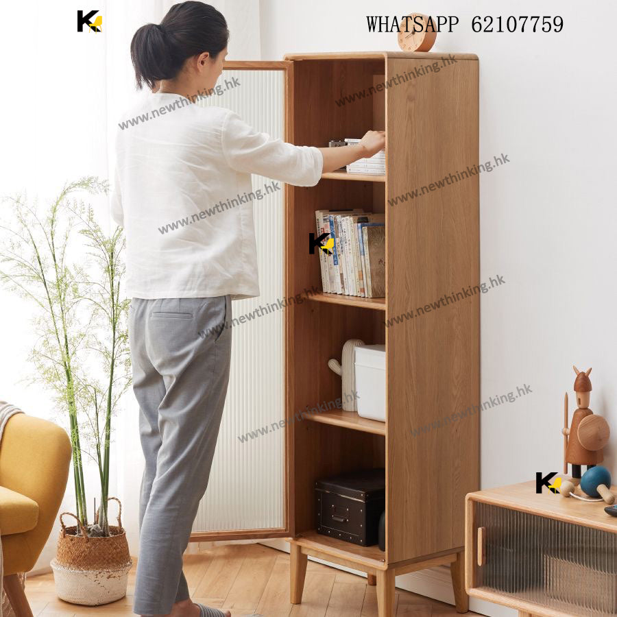 A&1675美國橡木實木長虹玻璃書櫃 電視櫃邊櫃 碗櫃 置物櫃 收納櫃 儲物櫃 玻璃櫃 酒櫃 窄櫃 落地櫃 實木櫃