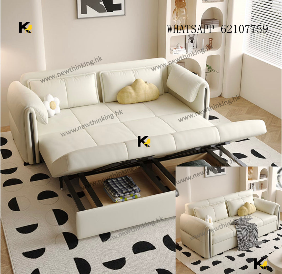 A&1691奶油風梳化床 貓抓佈 納帕真皮 抽拉床沙發床 雲朵沙發 多種長度調製 伸縮床  儲物沙發 單人位梳化 雙人位梳化 三人位梳化 儲物梳化