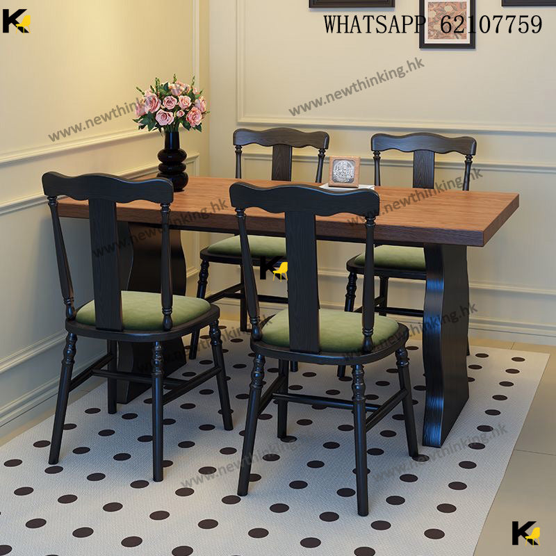 A&1696美式復古實木白蠟木餐桌椅 餐枱餐椅組合 多種款式顏色可供選擇 中古風格家具 長方形桌子 食飯枱 飯桌 長條枱 雲石岩板桌面 實木檯面 一枱四椅