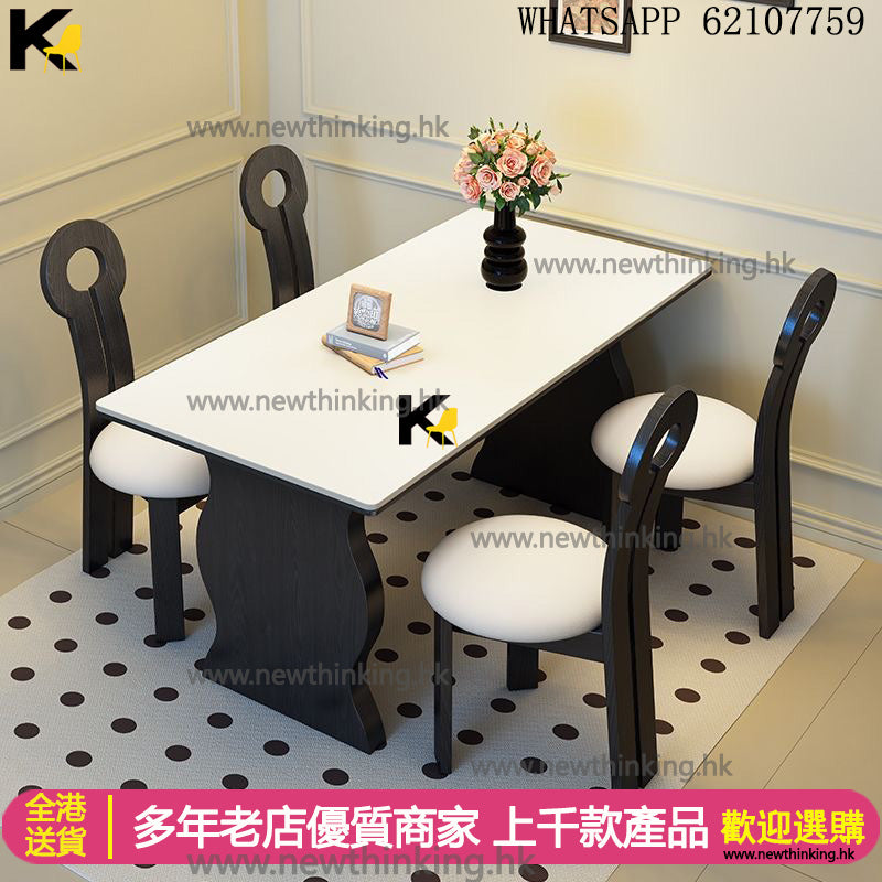 A&1696美式復古實木白蠟木餐桌椅 餐枱餐椅組合 多種款式顏色可供選擇 中古風格家具 長方形桌子 食飯枱 飯桌 長條枱 雲石岩板桌面 實木檯面 一枱四椅