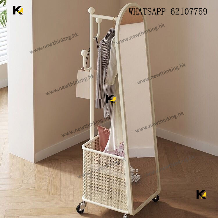 A&5232全身鏡收納櫃 落地置物鏡子 穿衣鏡 掛衣架 衣帽架旋轉鏡一體鏡子