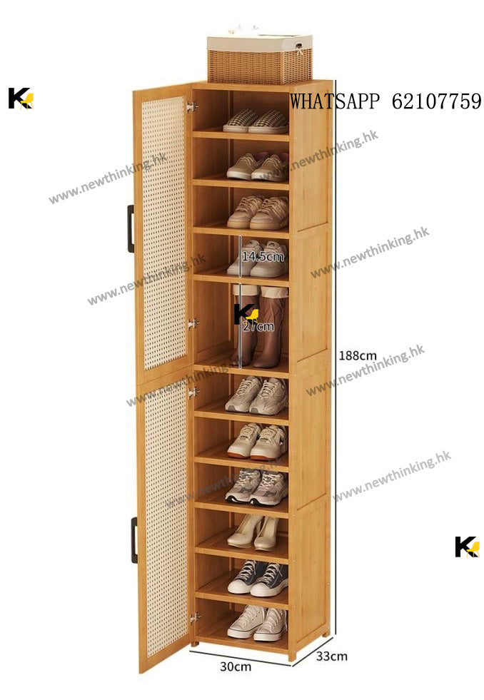 A&1707 Solid Wood Bamboo Shoe Cabinet, Japanese Style Rattan