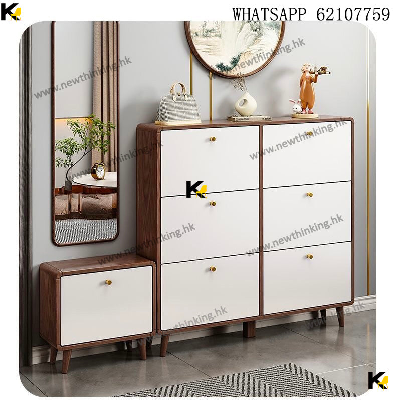 A&1714翻斗鞋櫃換鞋凳組合櫃 超薄鞋櫃 鞋架 入門收納櫃 實木腿門口儲物櫃 換鞋架 鞋子收納櫃子全新包送貨