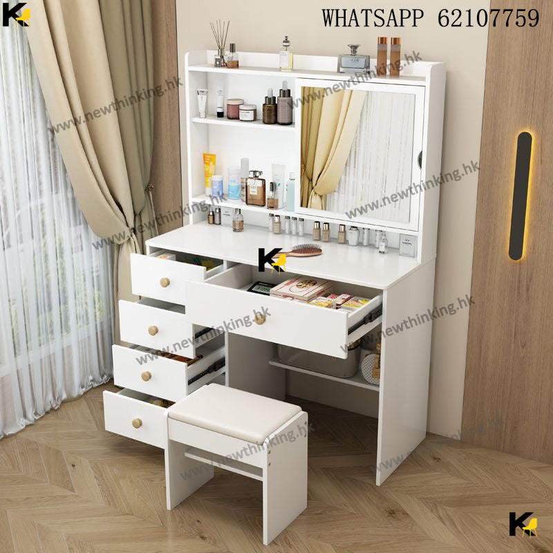 A&1723梳妝枱化妝枱化妝品收納櫃床頭櫃床邊櫃帶鏡子簡約梳妝桌加椅子