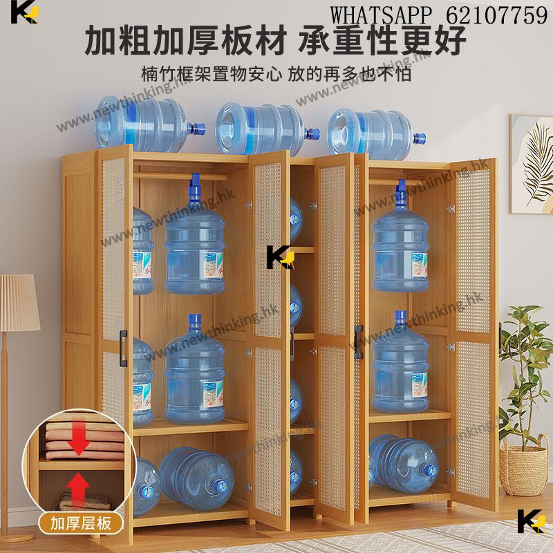 A&1727實木衣櫃 簡易衣帽櫃 掛衣架 臥室置物櫃 衣物收納櫃 衣櫥 藤編衣櫃門 對開門衣櫃 楠竹材質