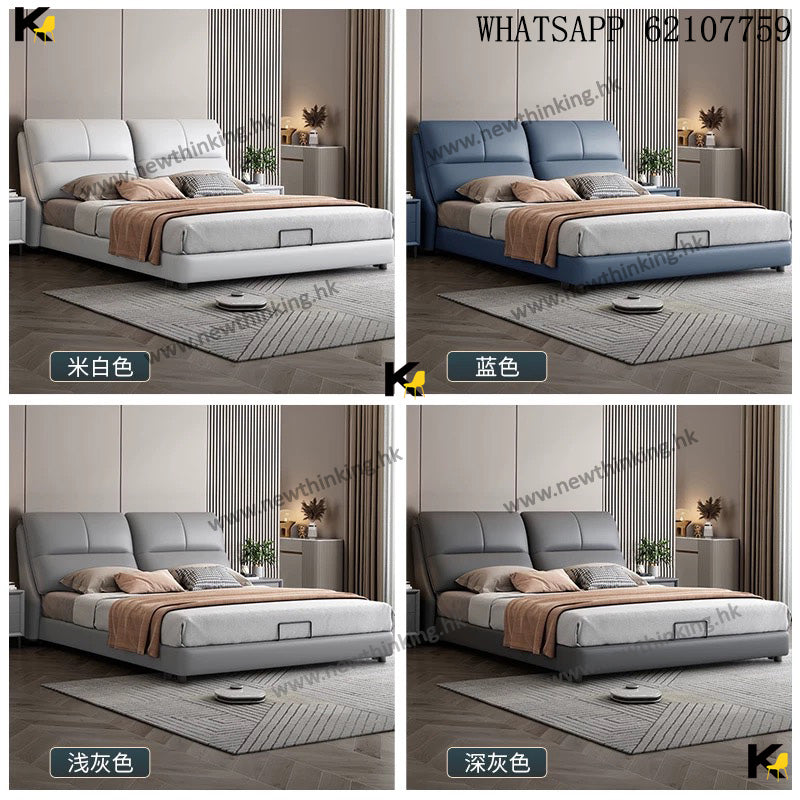 A&1745軟包床 油壓床 儲物床 軟靠床頭 雙人床 四呎床 五呎床 收納床 大象耳朵床