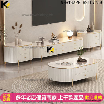 A&1735圓角岩板電視櫃茶几邊櫃組合櫃 四種顏色選擇 客廳雲石長方形 橢圓形茶几 咖啡桌 地台櫃 地櫃