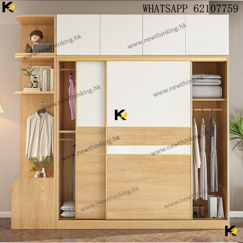 A&1754實木衣櫃 趟門衣櫃 衣櫥 掛衣櫃 推拉門衣櫃 衣帽櫃 衣架 邊櫃 角櫃 移門櫃 加深60cm 木質儲物櫃 臥室大容量收納櫃 E0級實木生態板 趟櫃