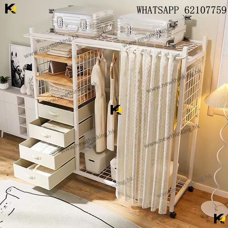 A&1762簡易衣櫃大滑輪可移動掛衣架衣帽櫃儲物架臥室收納架晾衣架晾衣桿衣物收納架衣服收納架置物架多層架子