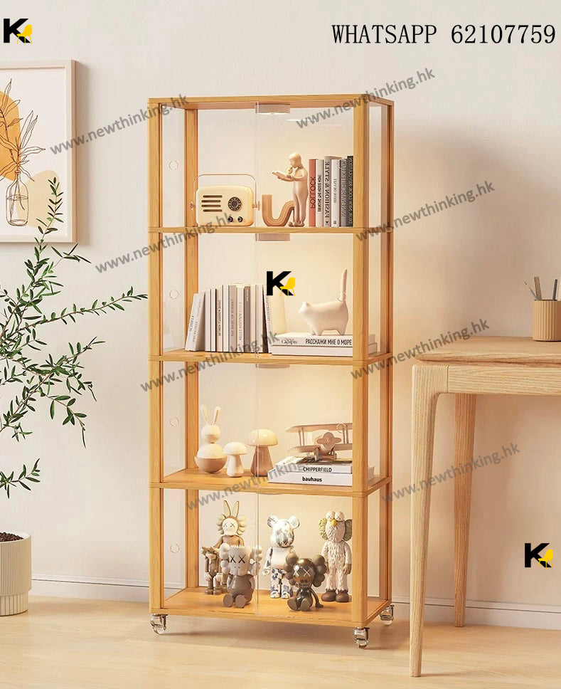 A&1793實木展示櫃 兩色可選 移門櫃 趟門櫃 透明櫃 手辦櫃 書櫃 積木櫃 樂高櫃 陳列櫃 亞克力櫃子 非玻璃櫃 三面透明櫃 推拉門模型櫃 收納櫃 儲物櫃