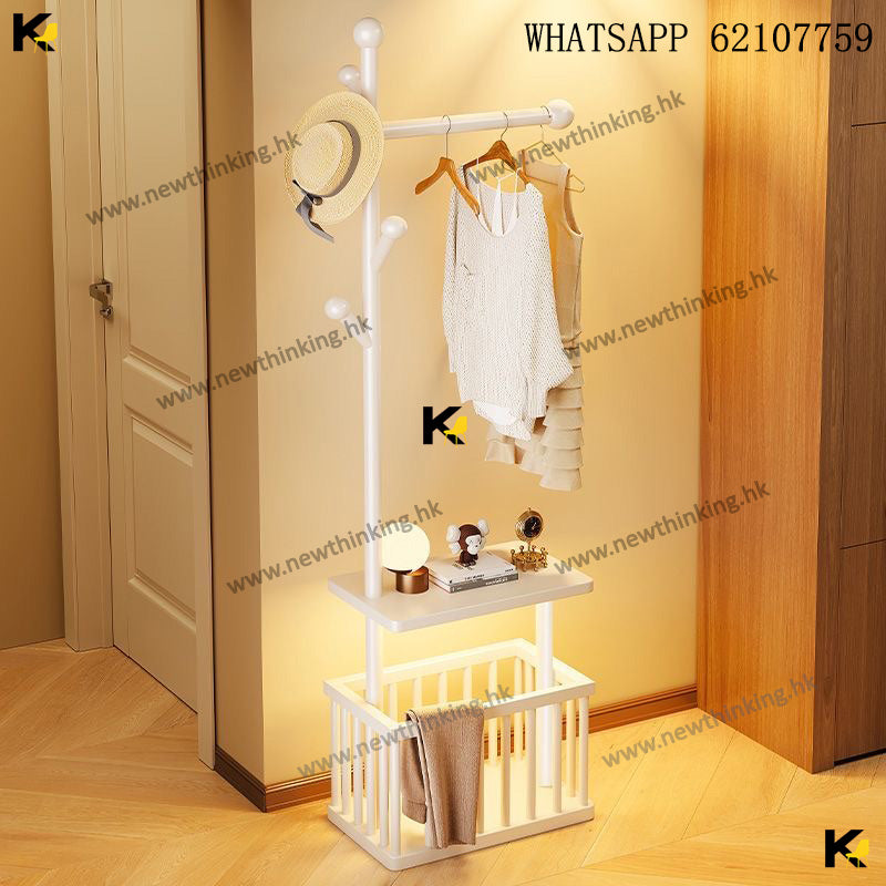 A&1806實木衣帽架 掛衣桿 掛衣架 可移動家用髒衣籃 多功能置物架 收納架