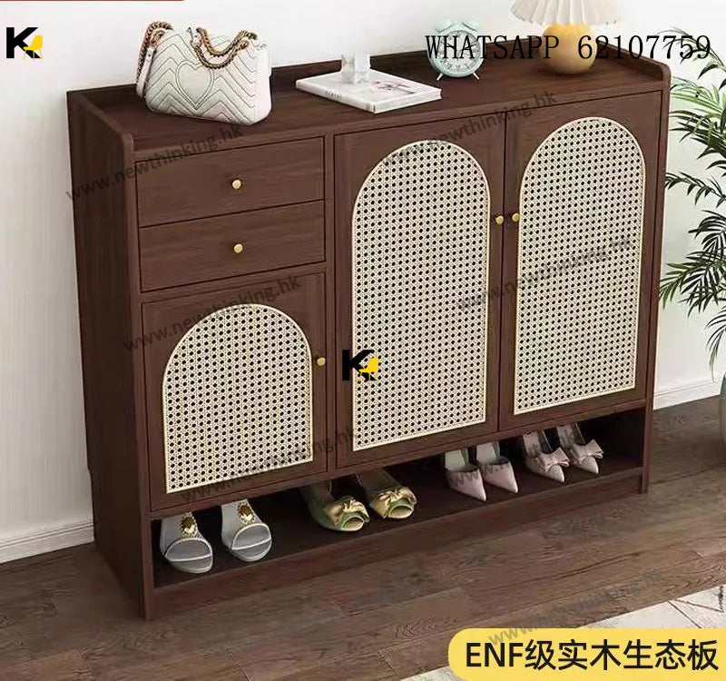 A&1810實木鞋櫃 入門收納櫃 門廳儲物櫃 大容量鞋櫃 鞋架 多層透氣藤編鞋櫃 玄關櫃 門口儲物櫃