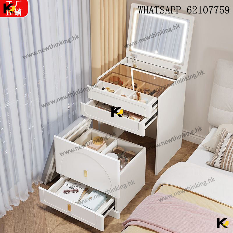 A&1814多功能梳妝枱 化妝品收納櫃 床頭櫃 化妝桌 化妝枱加凳子 帶LED燈具 小型梳妝桌 翻蓋款式 儲物凳 儲物櫃 收納櫃 置物櫃 雜物櫃 鏡子 抽屜櫃