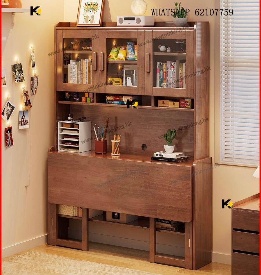 A&1828實木多功能組合枱櫃 書枱書櫃 餐枱餐邊櫃一體櫃 折疊枱 摺枱櫃 電腦枱 辦公枱 電腦桌 書枱 寫字枱 學習枱 多用途桌子儲物櫃 收納櫃