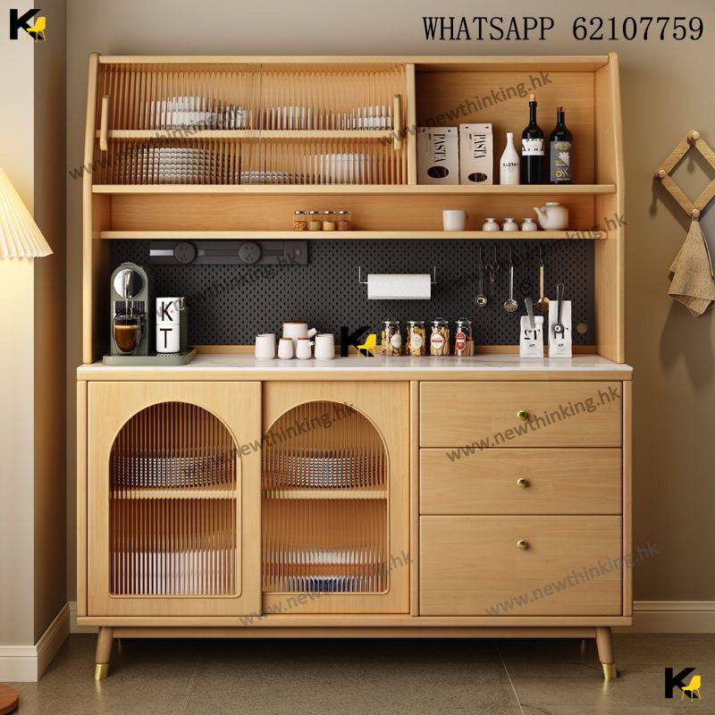 A&1851實木餐邊櫃 碗櫃 酒櫃 餐廳儲物櫃 收納櫃帶洞洞板電軌