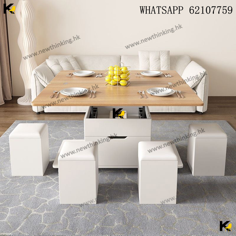 A&1852多功能升降茶几餐枱兩用 升降枱 折疊枱 一枱四椅 咖啡桌 摺枱 儲物凳 茶枱 咖啡枱 餐桌 餐枱椅折疊桌子 收納桌子 收納枱 儲物枱 多用途桌子椅子