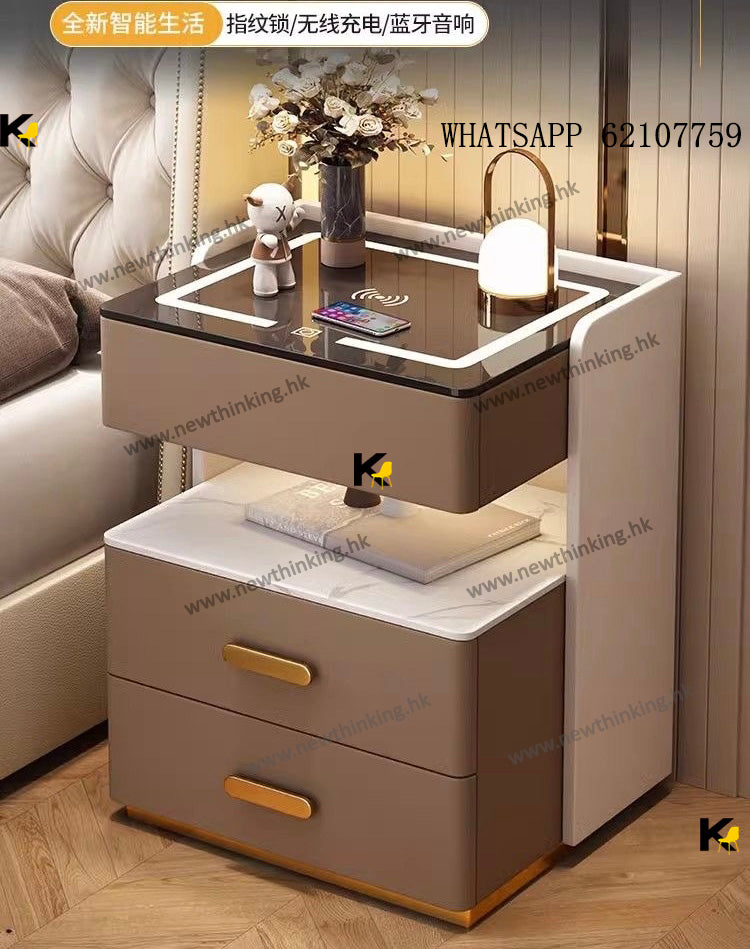 A&1867智能床頭櫃 指紋鎖櫃子 無線快充+USB 只能藍牙音響 三色可調燈光 岩板檯面newthinking