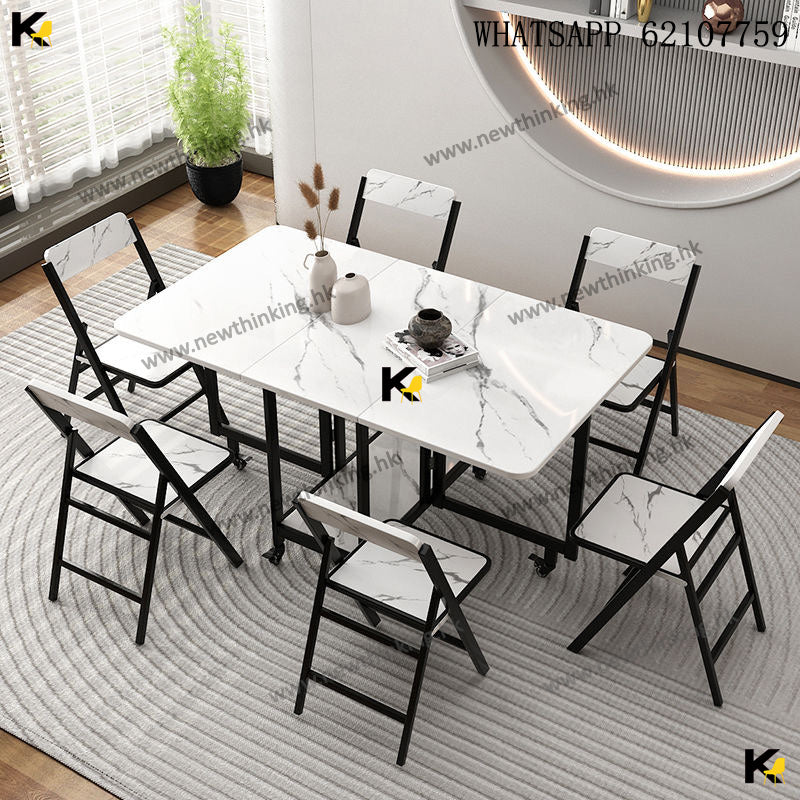 A&3972餐枱餐椅組合 摺枱 帶轆可移動餐枱 餐桌 食飯枱 折疊桌 飯枱 可收納椅子 靠背椅 凳子 可折疊易收納桌子 newthinking