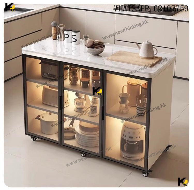 A&1965岩板雲石廚房置物櫃 碗櫃 電器收納櫃 多功能切菜操作台 餐邊櫃 可移動小島台 配菜桌 島枱 廚櫃 newthinking