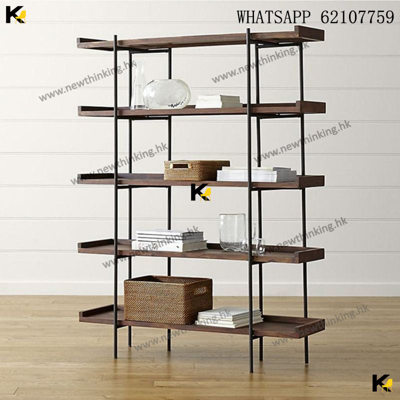 A&3982美式實木書架 置物架 多層收納架 落地架 鐵藝書櫃newthinking