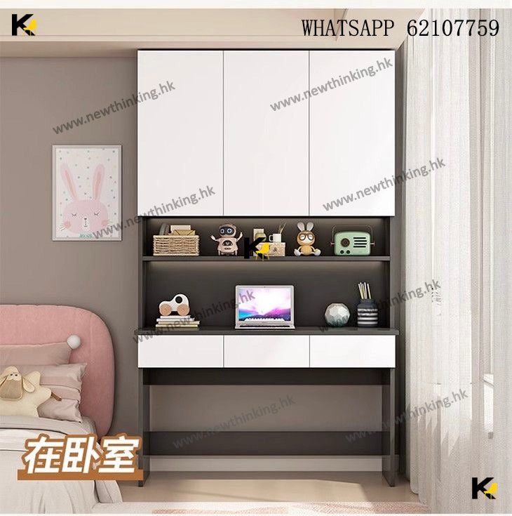 A&3997加厚板材實木書桌書櫃一體組合枱櫃 臥室桌子高身儲物櫃 可訂製尺寸款式 辦公桌 學習桌 寫字枱 書枱書櫃組合櫃 梳妝枱 化妝枱 工作枱newthinking