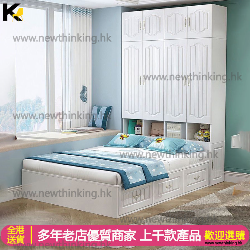 A&0417衣櫃床組合床 榻榻米床架 組合櫃 臥室收納櫃 儲物櫃 單人床 雙人床 儲物床 高箱床 可訂製尺寸 白色床架 白色衣櫃