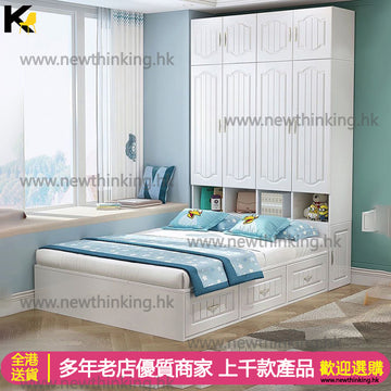 A&0417衣櫃床組合床 榻榻米床架 組合櫃 臥室收納櫃 儲物櫃 單人床 雙人床 儲物床 高箱床 可訂製尺寸 白色床架 白色衣櫃