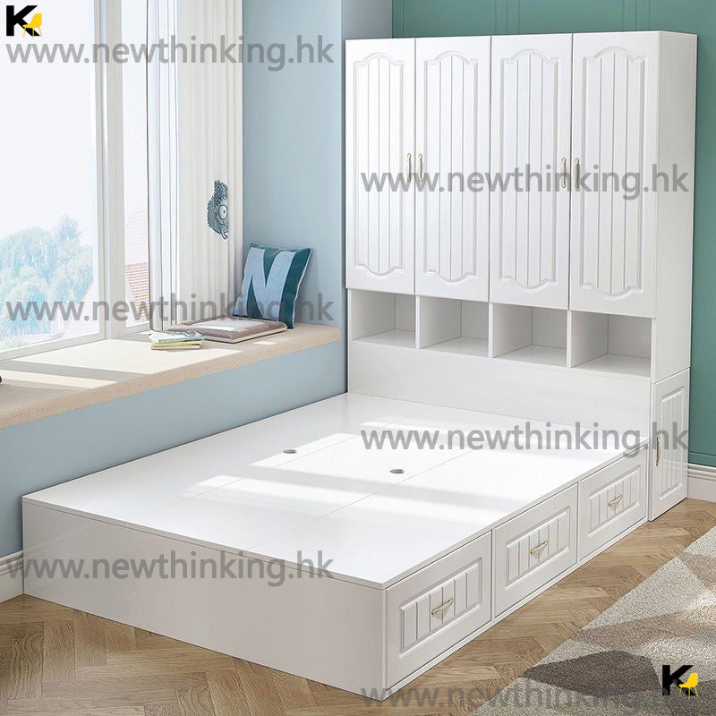A&0417衣櫃床組合床 榻榻米床架 組合櫃 臥室收納櫃 儲物櫃 單人床 雙人床 儲物床 高箱床 可訂製尺寸 白色床架 白色衣櫃