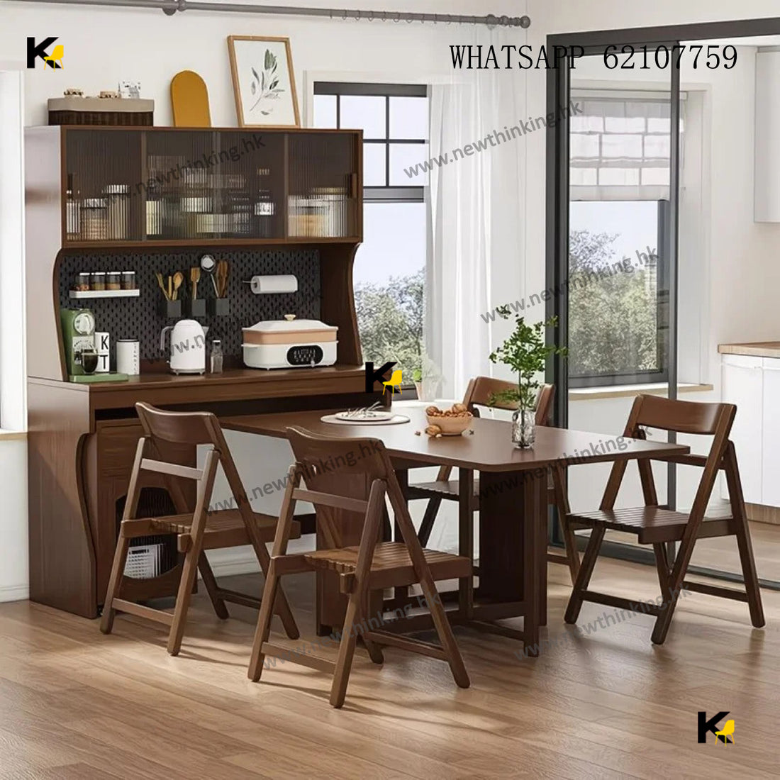 A&1510全實木橡膠木餐桌邊櫃組合櫃一體櫃