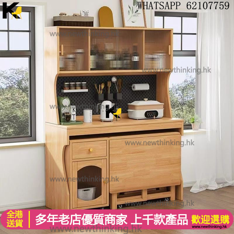 A&1510全實木橡膠木餐桌邊櫃組合櫃一體櫃