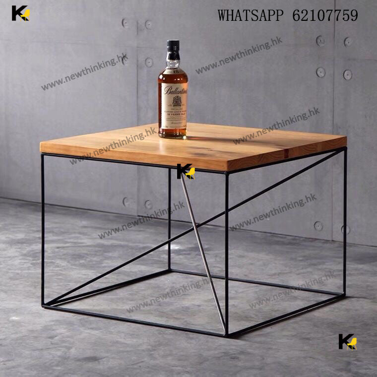 A&0440免安裝簡約工業風茶几 實木咖啡桌 正方形獨特邊幾角几