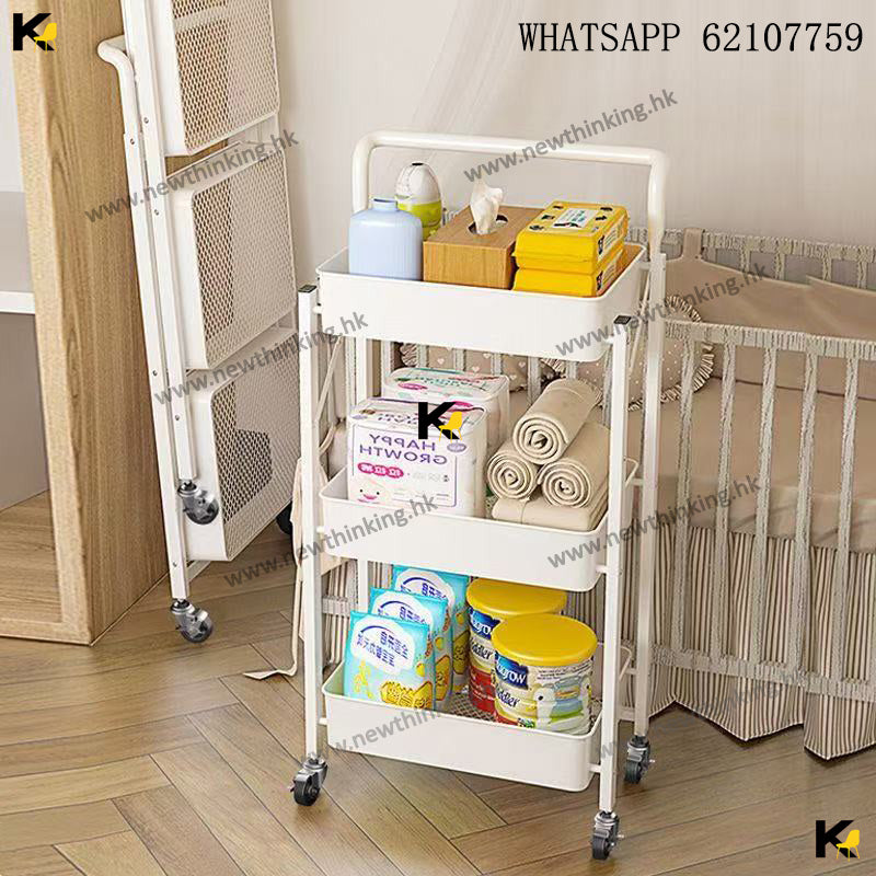 A&0463免安裝廚房收納架 多層收納櫃 可移動儲物架 帶轆折疊架
