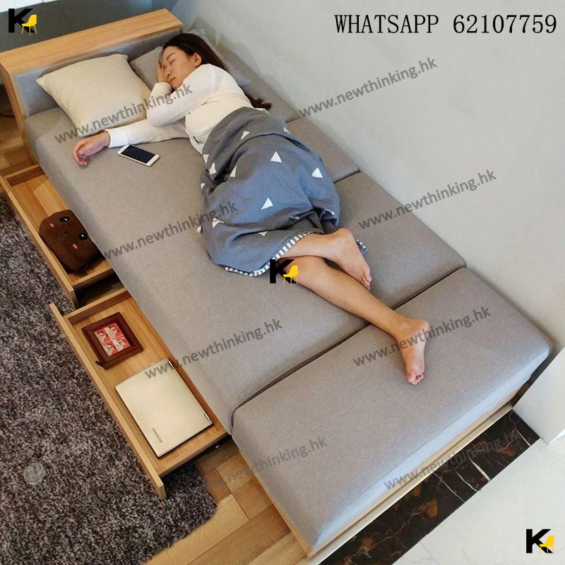 A&0480日式儲物梳化床 多功能沙發床 貴妃椅沙發 布藝梳化床