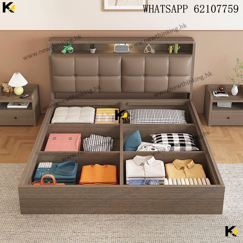 A&0487儲物床 高箱床 榻榻米床架 收納床 木質多功能床架 雙人床 大床架 板式床